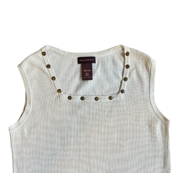 Multiples cream/ivory ribbed tank top with flat brass stud detail size PM - Picture 3 of 8